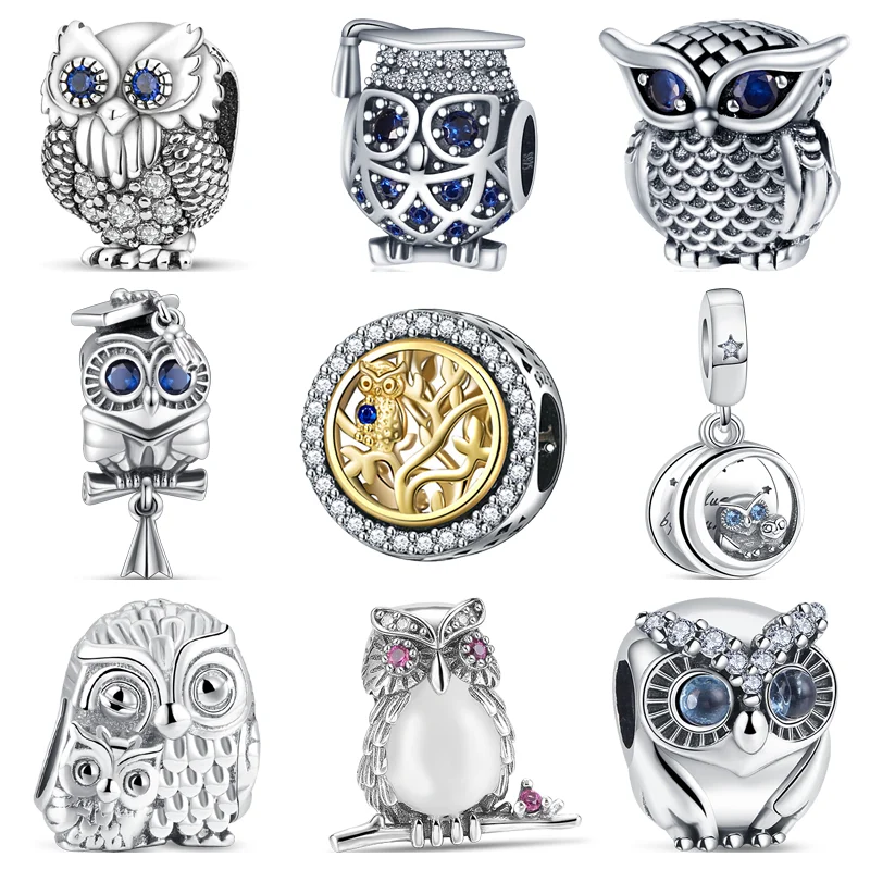 

Authentic 925 Sterling Silver Blue Eyed Owl Series Sparkling Beads Fit Original Pandora Charms Bracelet Necklaces Europe Jewelry