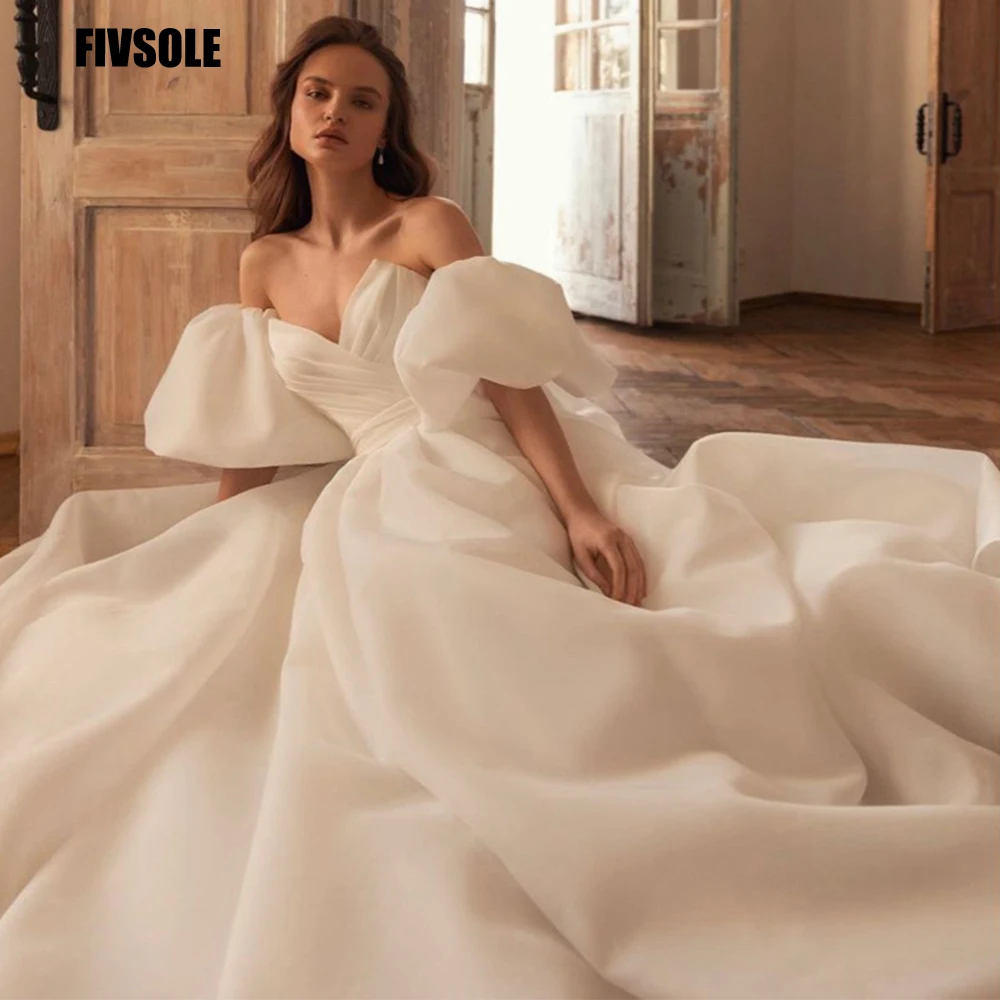 

Fivsole Beach Fivsole Puff Sleeves Wedding Dress 2022 Modem Off The Shoulder Long Soft Organza Vestidos De Novia Bridal Gowns