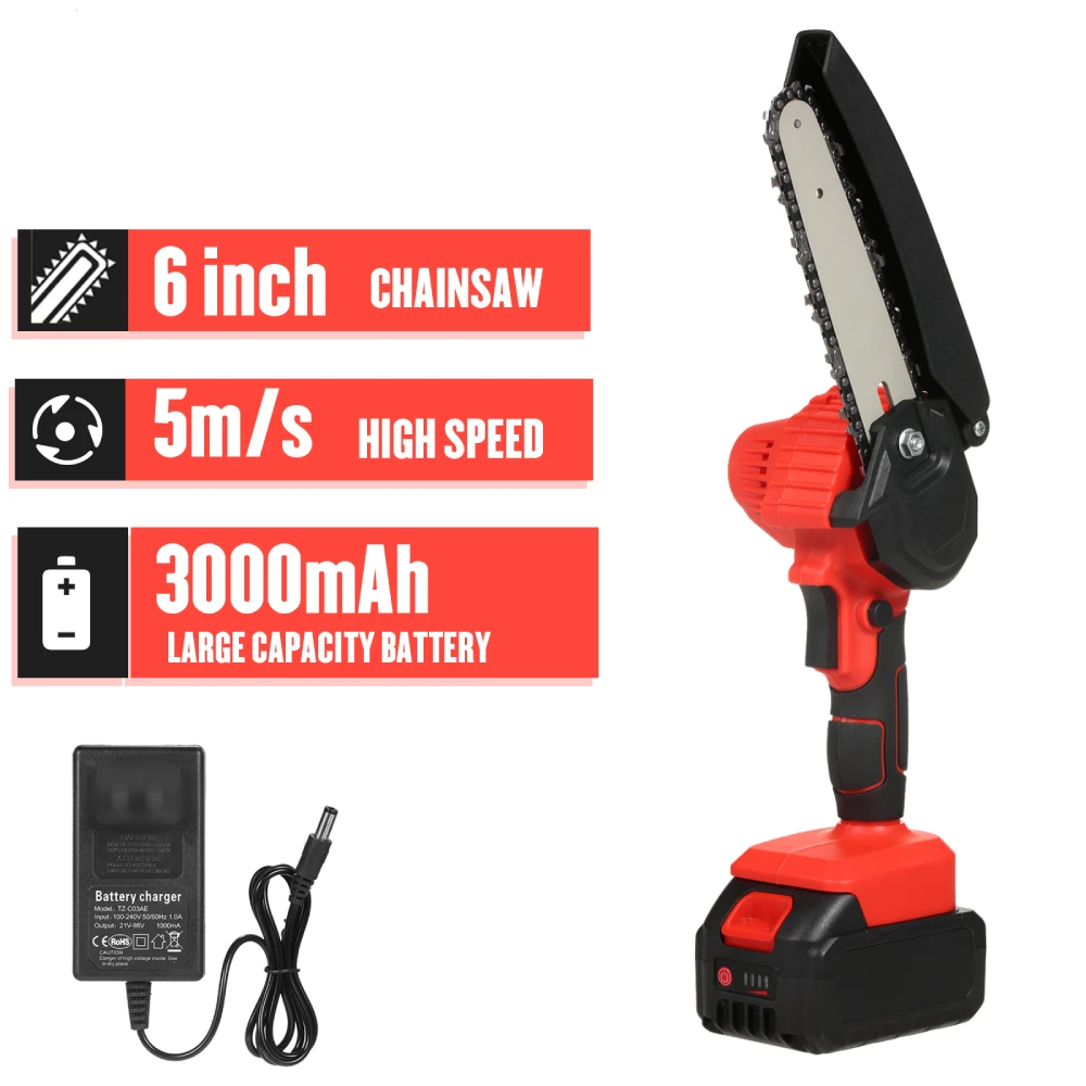 6 inch Mini Electric Chainsaw 3000mAh Large Capacity Battery Cordless Chain Saw One-handed Woodworking Cutter Tool
6 inch Mini Electric Chainsaw 3000mAh Large Capacity Battery Cordless Chain Saw One-handed Woodworking Cutter Tool