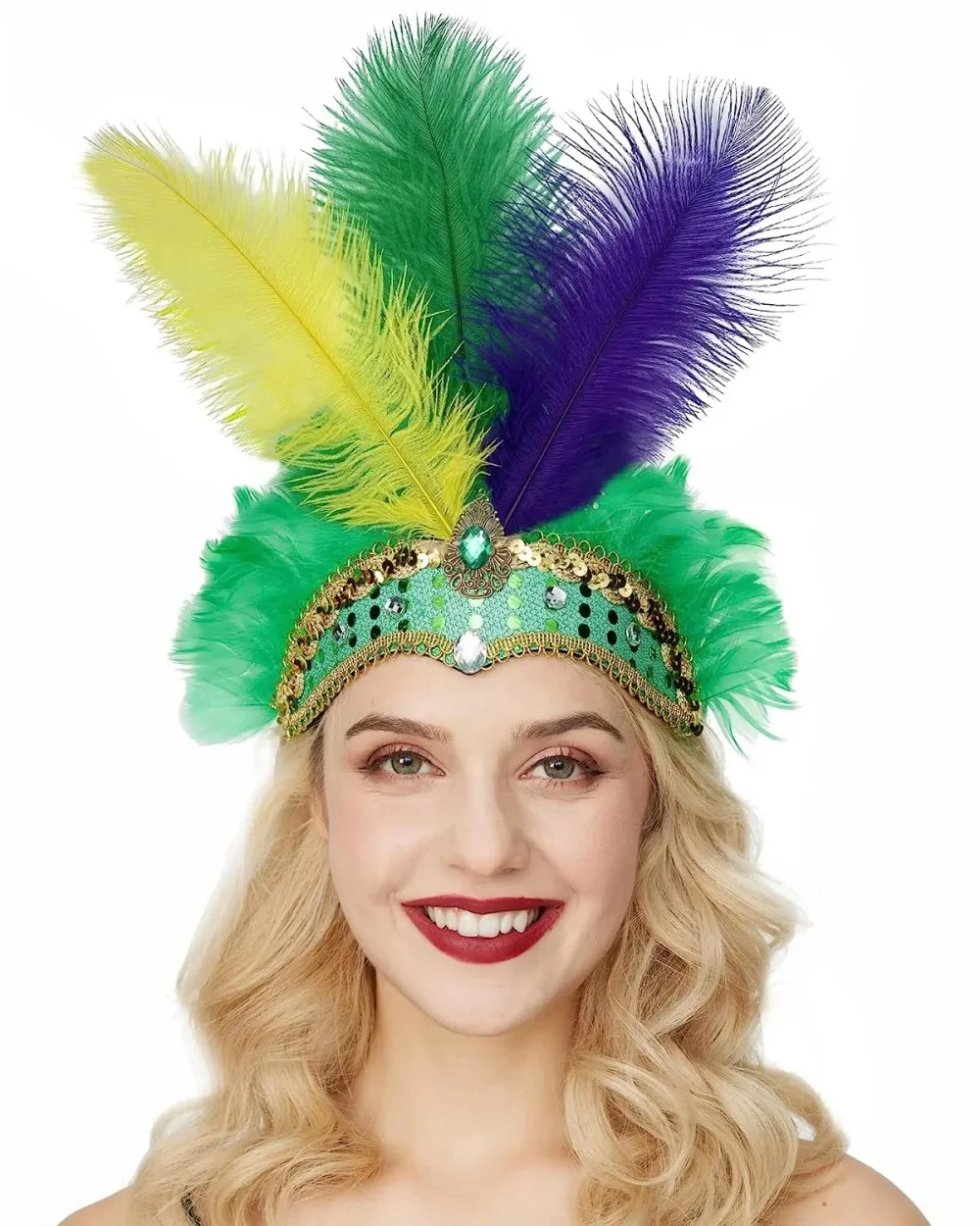 

Маскарадные карнавальные головные уборы для девочек, головной убор с перьями, аксессуары для Марди Гра, повязка на голову с хлопушкой, декоративные реквизиты