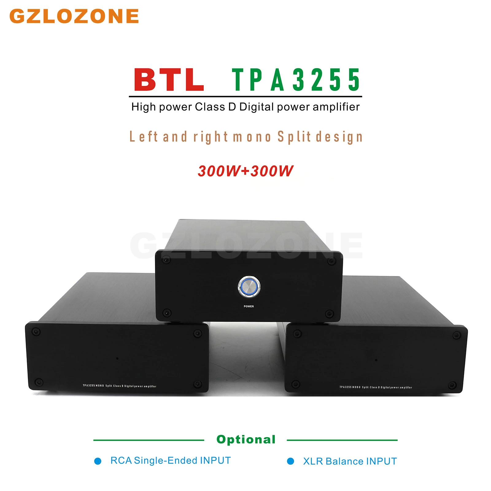 2CH TPA3255 MONO Split High power Class D digital power amplifier 300W+300W RCA or XLR input version (optional)
2CH TPA3255 MONO Split High power Class D digital power amplifier 300W+300W RCA or XLR input version (optional)