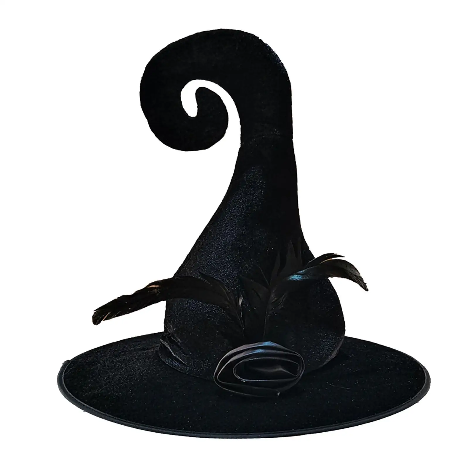 

Women Witch Hat Decoration Pointed Wide Brim with Roses Feathers Wizard Hat for Halloween Carnivals Fancy Dress Masquerade