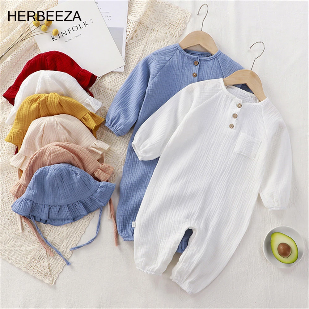 

Baby clothes 2022 new newborn long romper cotton gauze romper onesie baby summer pajamas 6 colors Infant jumpsuit 0-18Month