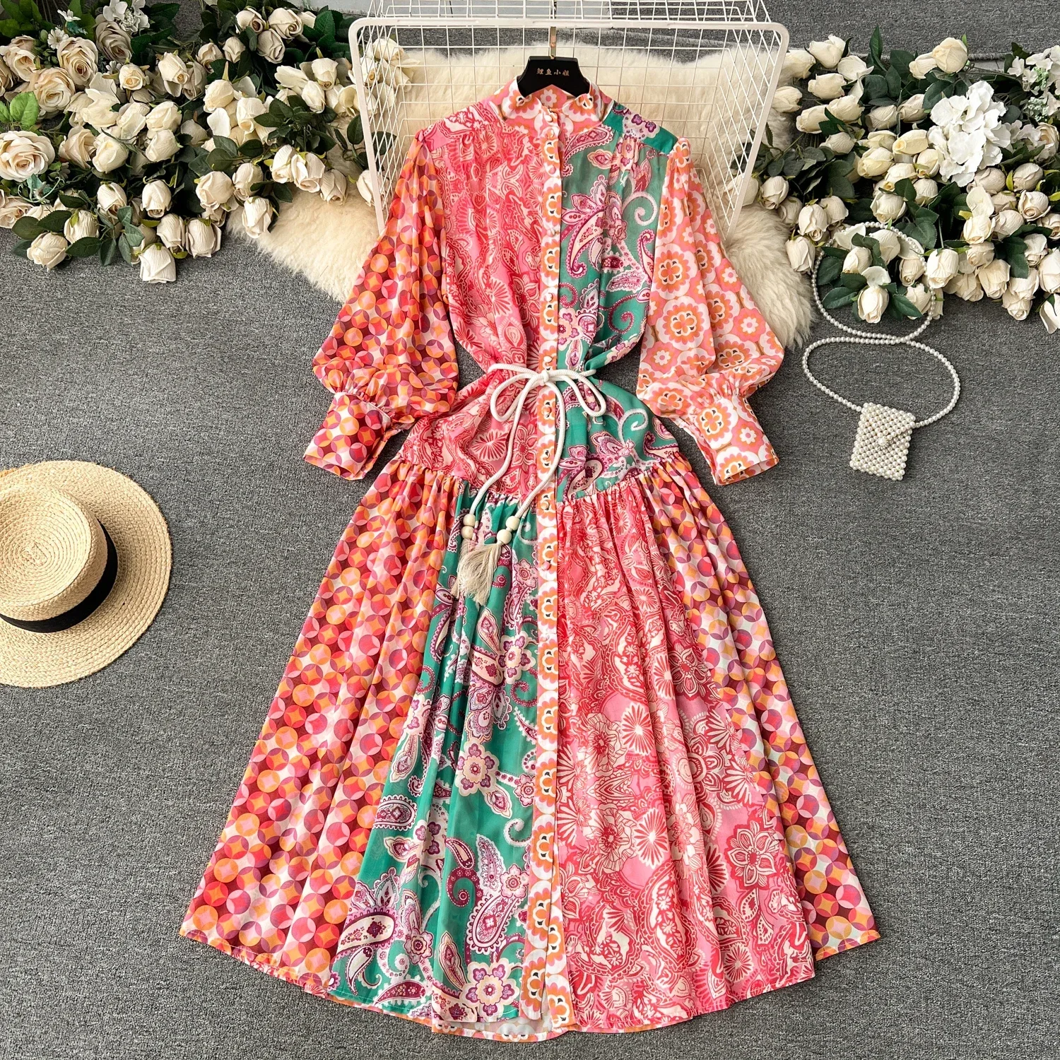 

Женское винтажное платье-трапеция, элегантное облегающее платье во французском стиле с воротником-стойкой и рукавами-фонариками, осень