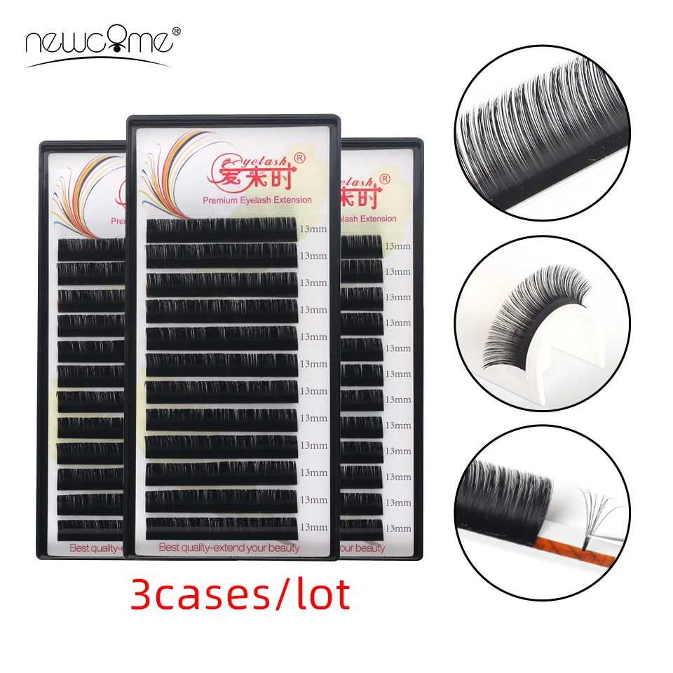 

NEWCOME 3pcs/Tray Thickness 0.03 to 0.25 Faux Mink Eyelashes Individual Eyelash Lashes Soft Eyelash Extension False Eyelash