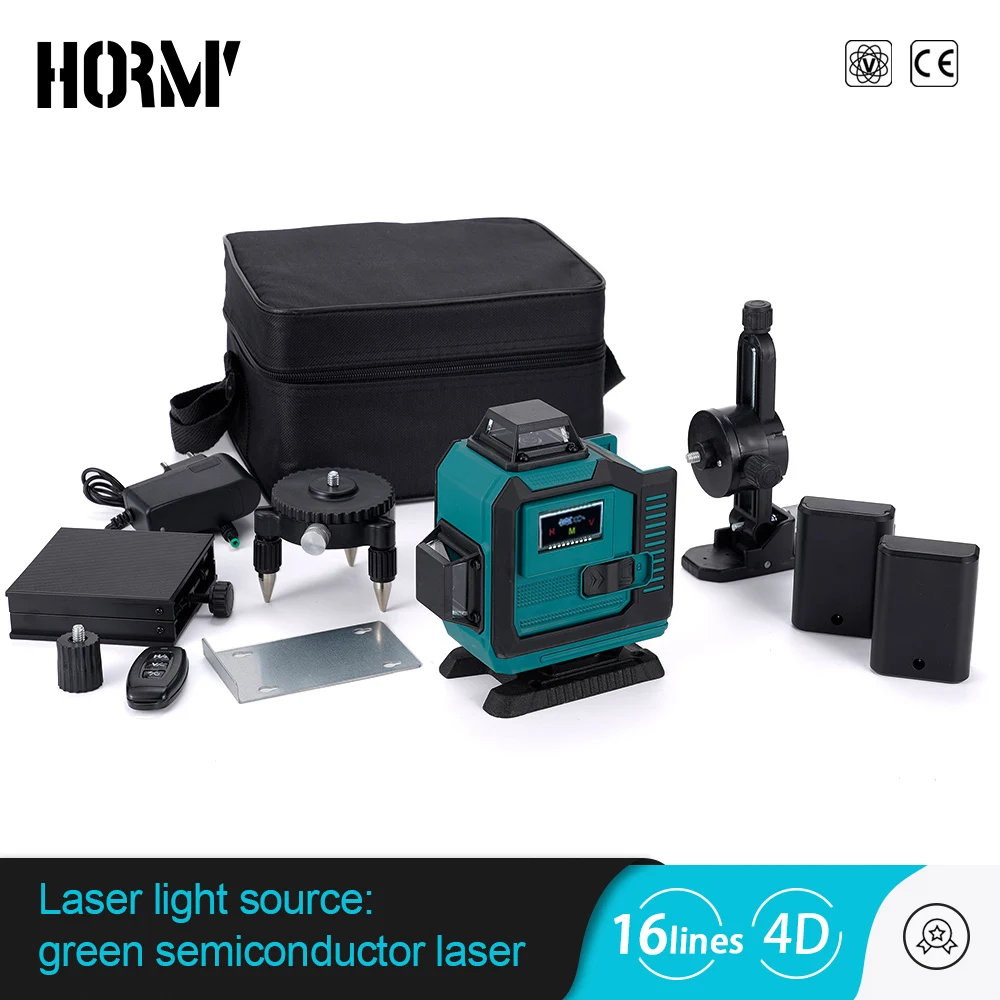

Hormy Laser Level 16 Lines Green Laser Beam Line 4D Horizontal And Vertical Remote Control 2000mAh Battery Powerful Laser Level