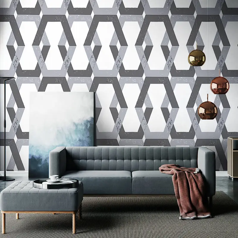 

Modern Grey White Geometry Lattice Wallpapers for Bedroom Living Room TV Sofa Backdrop Wall Paper Home Decor Grid Contact Paper