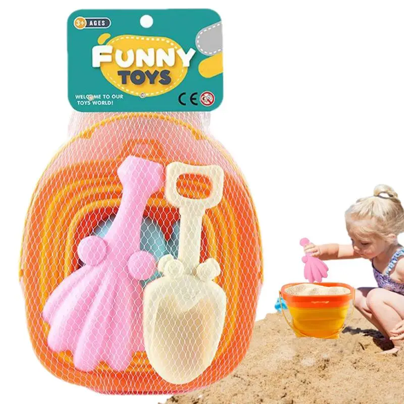 

Foldable Beach Bucket Toy 4PCS Sandbox Travel Toys Sand Bucket And Shovels Set Folding Pail Bucket Beach Sand Pails For Fun Gift