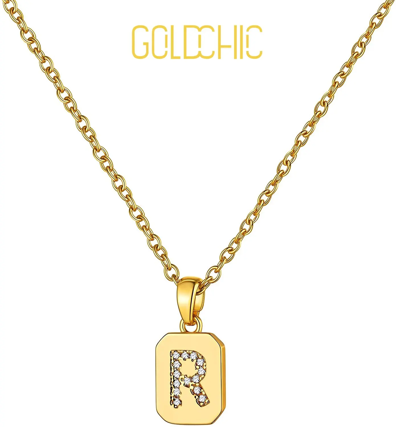 

GOLDCHIC 18K Gold Plated Square Initial Necklace for Women/Girls Cubic Zirconia Monogram Necklace A-Z Adjustable Chain 18"-20"