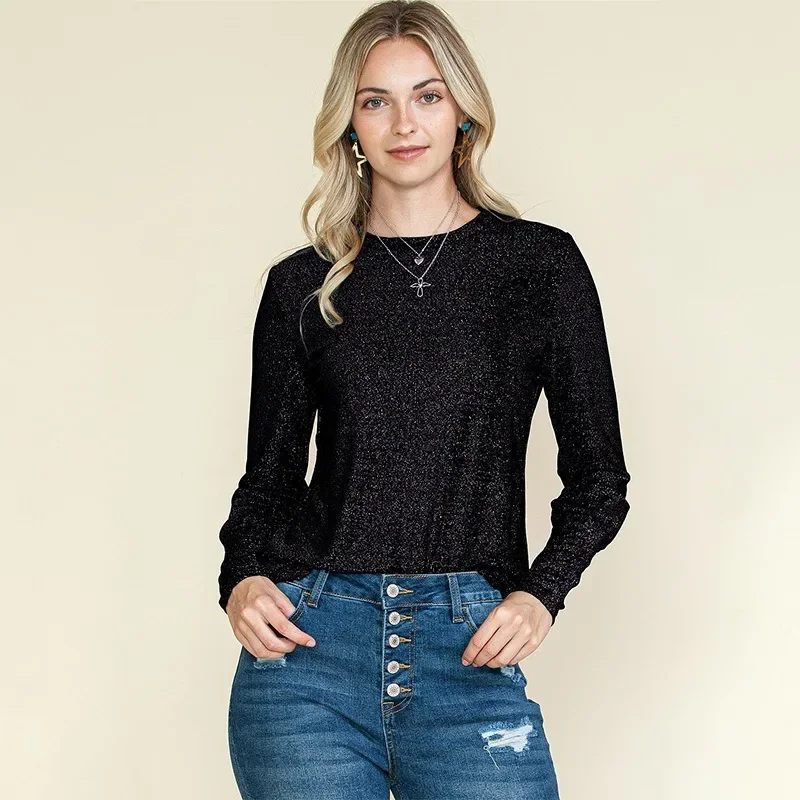 2024 New Women's Black Metal Yarns Tops Spring Autumn Loose Casual O Neck Pullover T-shirts Long Sleeve Shiny Tees NASY0026
2024 New Women's Black Metal Yarns Tops Spring Autumn Loose Casual O Neck Pullover T-shirts Long Sleeve Shiny Tees NASY0026