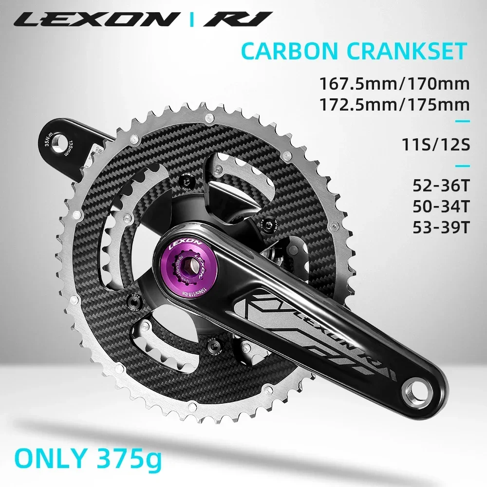 

LEXON Road Carbon Bicycle Cranksets Chainwheel 375g Superlight 29mm Spindle 167.5/170/172.5/175MM Full Carbon Cranksets 52-36T