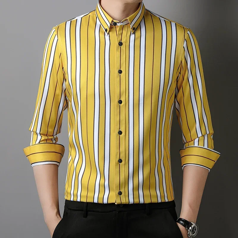 

Рубашка мужская деловая с длинным рукавом, приталенная блузка в стиле смарт-кэжуал, эластичная полоска, мягкая сорочка, деловая одежда для офиса