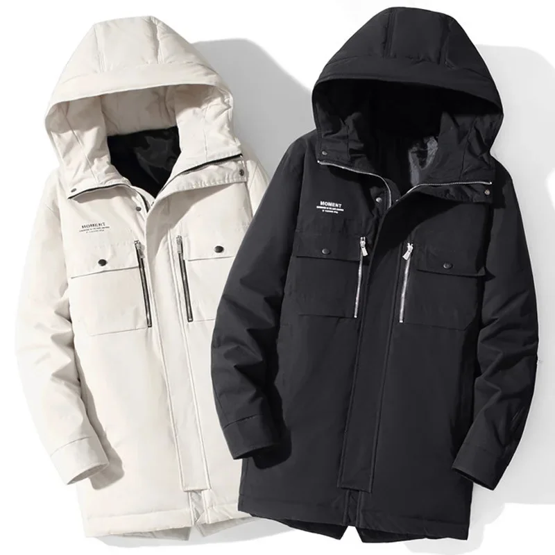 

Winter Men Down Jacket Hooded Puffer Thickened Warm Windbreaker Bomber Windproof Outerwear Outdoor Snowsuits New