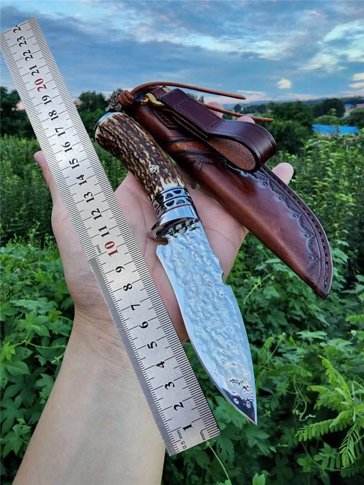Damascus Steel Antler Handle Straight Knife Camping Field survival Hunting Knife High Hardness Sharp EDC Defense Tool Gift
Damascus Steel Antler Handle Straight Knife Camping Field survival Hunting Knife High Hardness Sharp EDC Defense Tool Gift