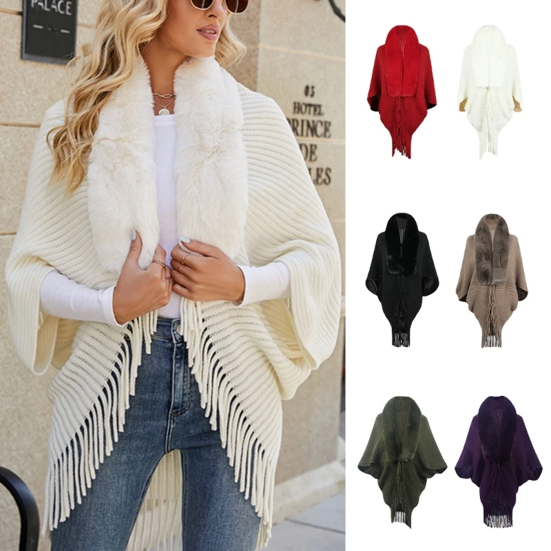 Women's Faux Furs Collar Cardigan Sweater Elegant Batwing Long Sleeve Knit Cape Tassels Shawl Open Front Outerwear Cloak Y1QD
Women's Faux Furs Collar Cardigan Sweater Elegant Batwing Long Sleeve Knit Cape Tassels Shawl Open Front Outerwear Cloak Y1QD