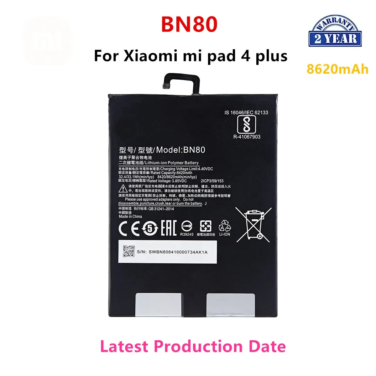 100% Orginal BN80 8620mAh Battery For Xiaomi Mi Pad4 Plus Tablet 4 Pad 4 Plus MiPad4 Plus phone Batteries
100% Orginal BN80 8620mAh Battery For Xiaomi Mi Pad4 Plus Tablet 4 Pad 4 Plus MiPad4 Plus phone Batteries