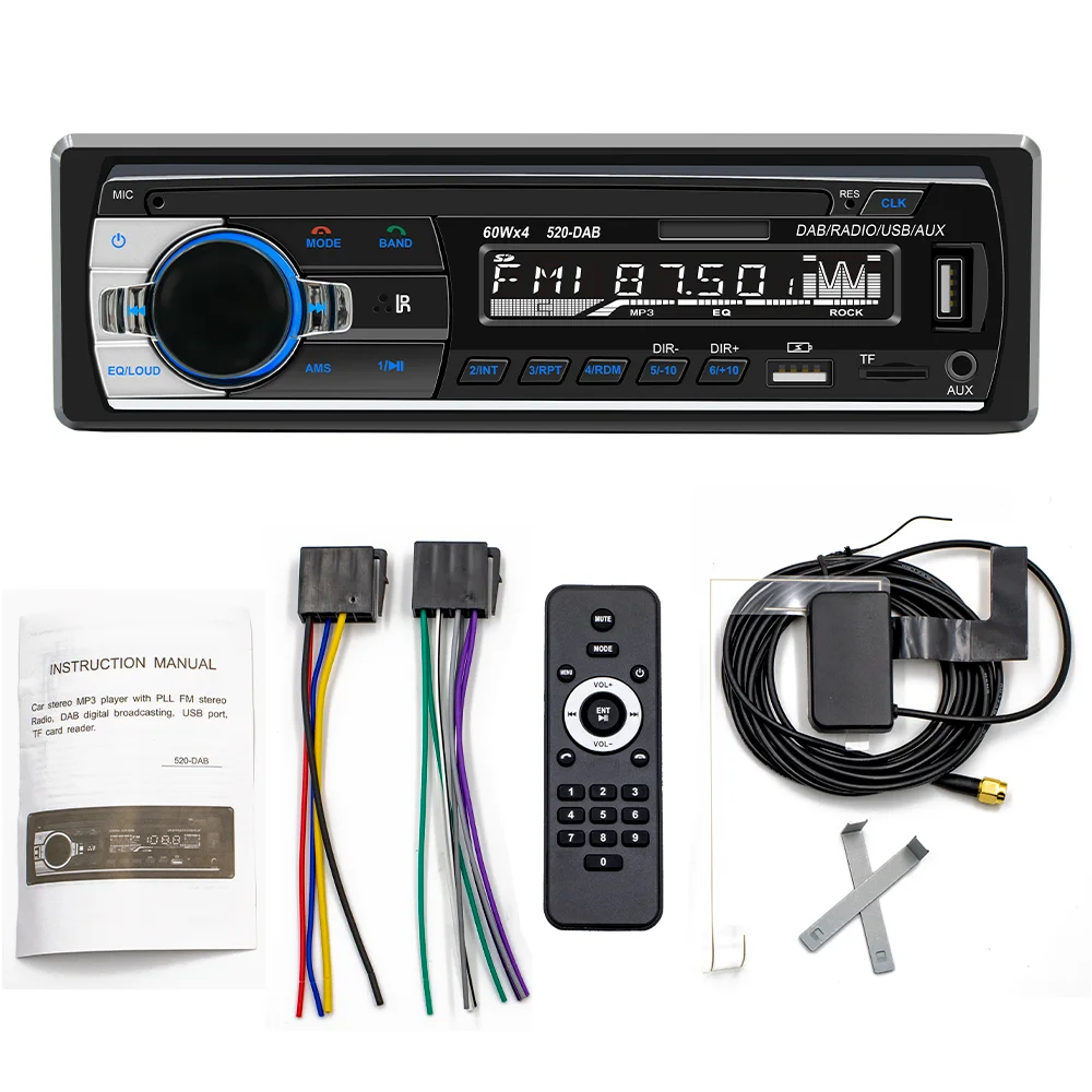 

DAB RDS Car Radio Autoradio Stereo Receiver FM Aux Input SD USB JSD-520 12V In-Dash 1din Bluetooth MP3 Multimedia Player
