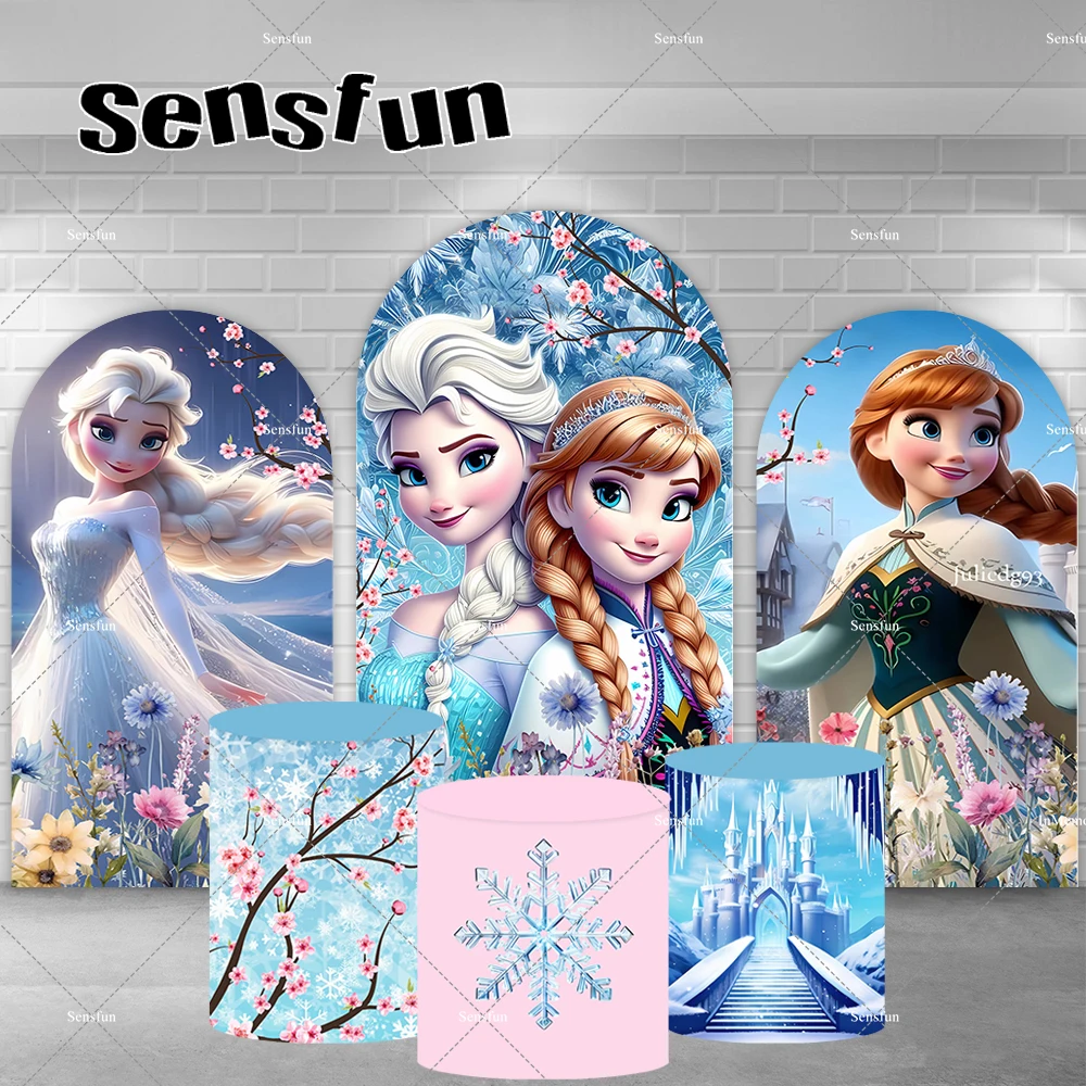 

Princess Girls Frozen Theme Birthday Party Arch Backdrop Cover Winter Snow Cylinder Covers Anna Elsa Chiara Backgrounds