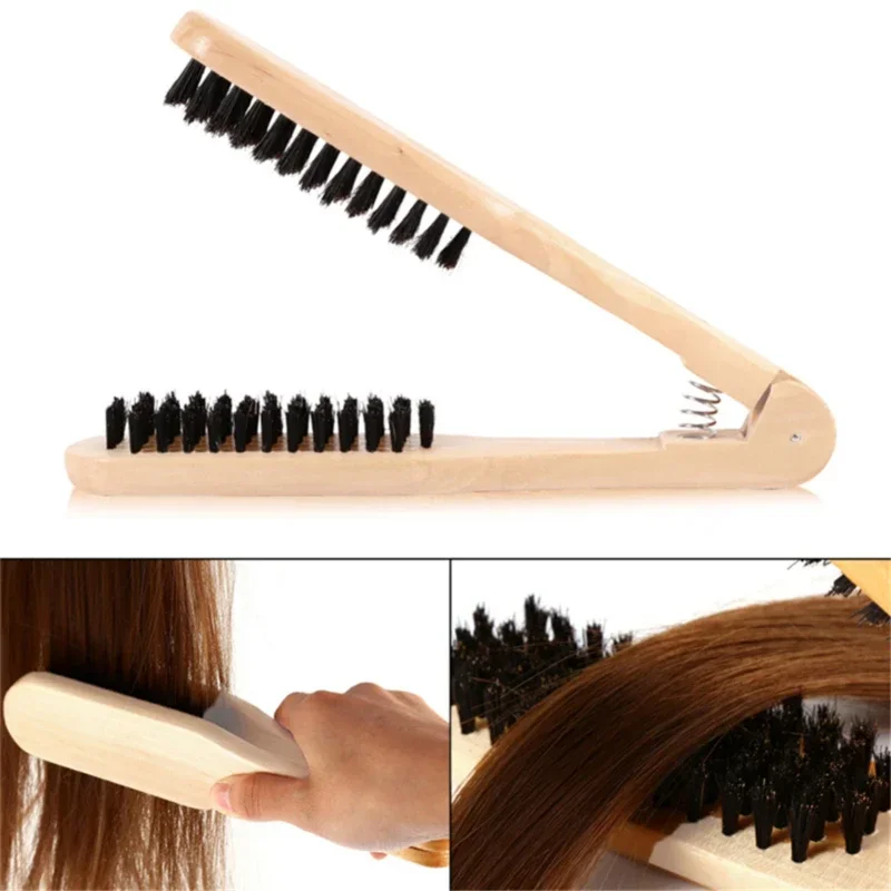 

Professional Hair Straighten Combs Double Brushes Hairdressing Combs V Type Hair Brush Wooden Handle Anti-static Hairstyle Tools