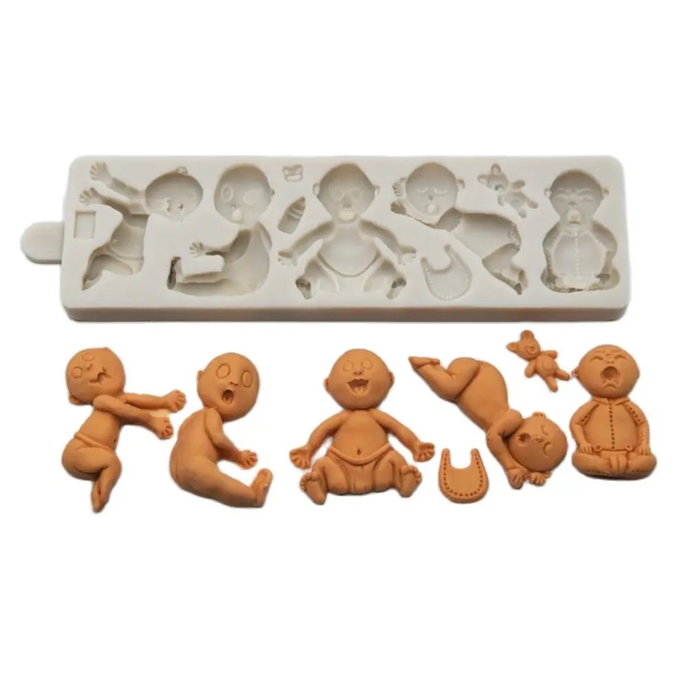 

5 Shapes Baby Silicone Fondant Mould Sugar Icing Decoration Cake Chocolate Sugarcraft Topper Baking Mold Multi Style Doll