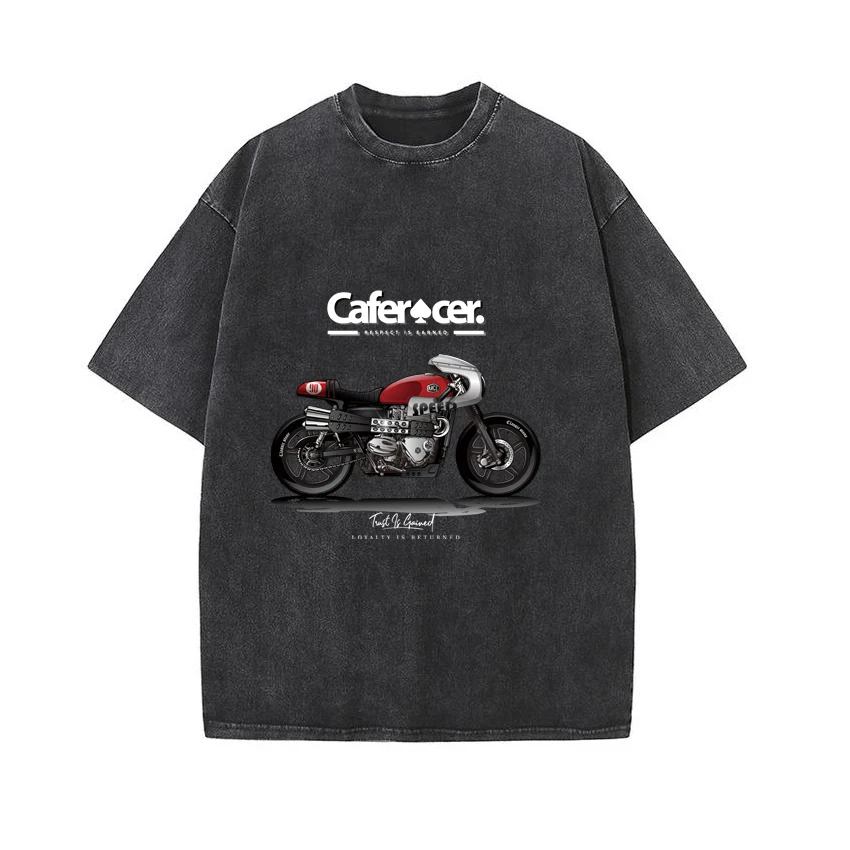 

black Source Men's T-Shirt High Street Cartoon Motorcyle Legend Graphics Print Tidal Current Men Vintage Shirts Creative T Shirt