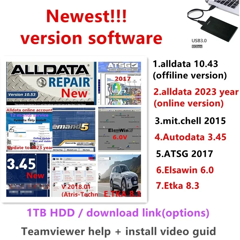 

Alldata 10.53 Mit-chell Ondemand 2015 ATSG 2012 Vividshop Heavy Truck E.lsa 6.0 manager+ 49 in 1tb HDD auto repair software