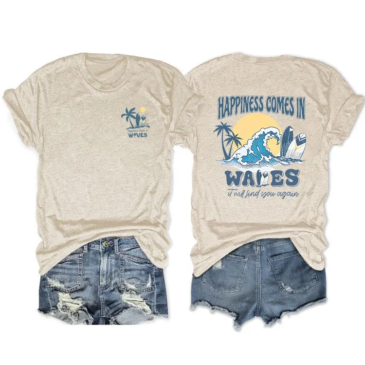 Summer new short-sleeved T-shirt happiness comes in waies printed fashion casual crew-neck top loose jumper
Summer new short-sleeved T-shirt happiness comes in waies printed fashion casual crew-neck top loose jumper
