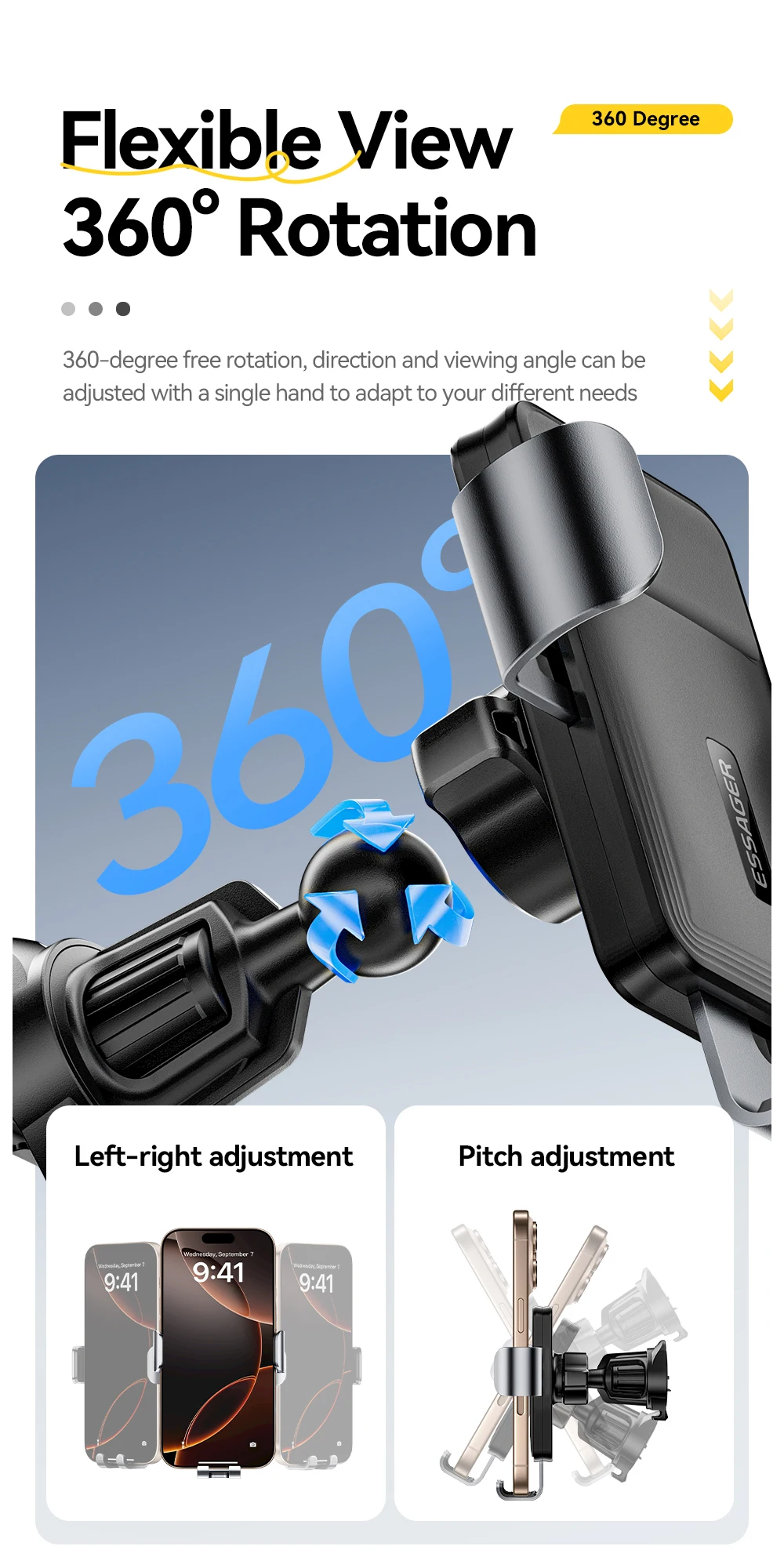 Essager Gravity Car Phone Holder Air Vent Clip Mount Mobilephone Stand For 4.7-6.5 Inch Phone For iPhone 16 15 14 13 Pro Xiaomi Essager Gravity Car Phone Holder Air Vent Clip Mount Mobilephone Stand For 4.7-6.5 Inch Phone For iPhone 16 15 14 13 Pro Xiaomi