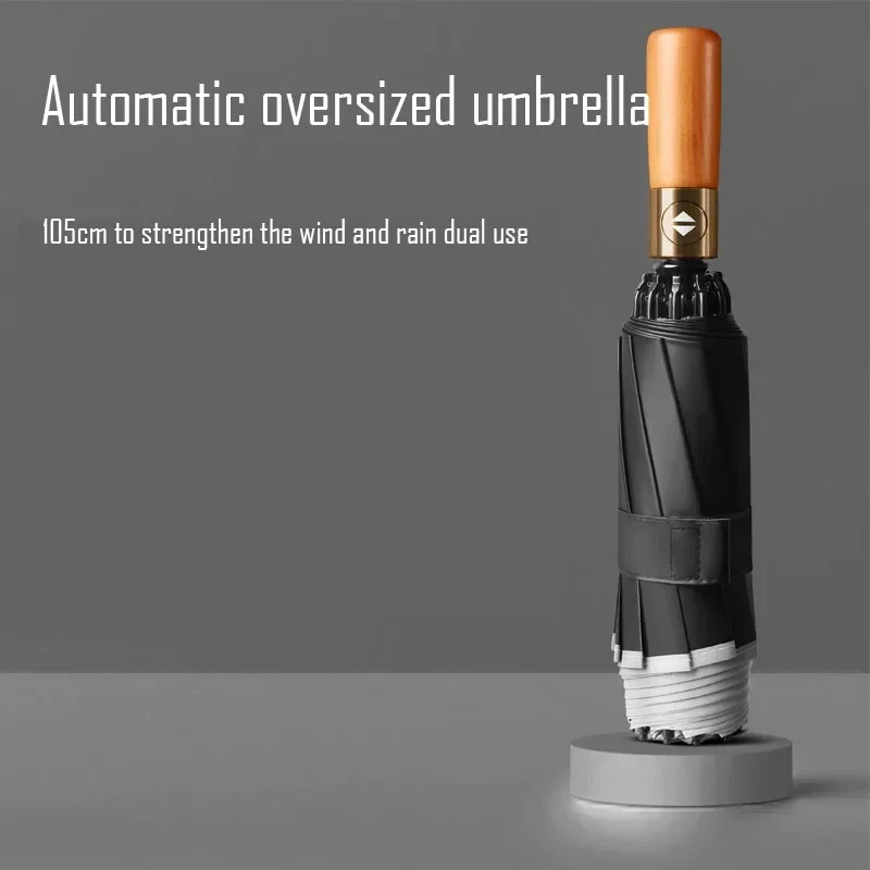 

Umbrella Dual Rain And Handle,reverse Night Anti-wind Folding,weather Reflection,10bones Three-fold Wood With Automatic Solid