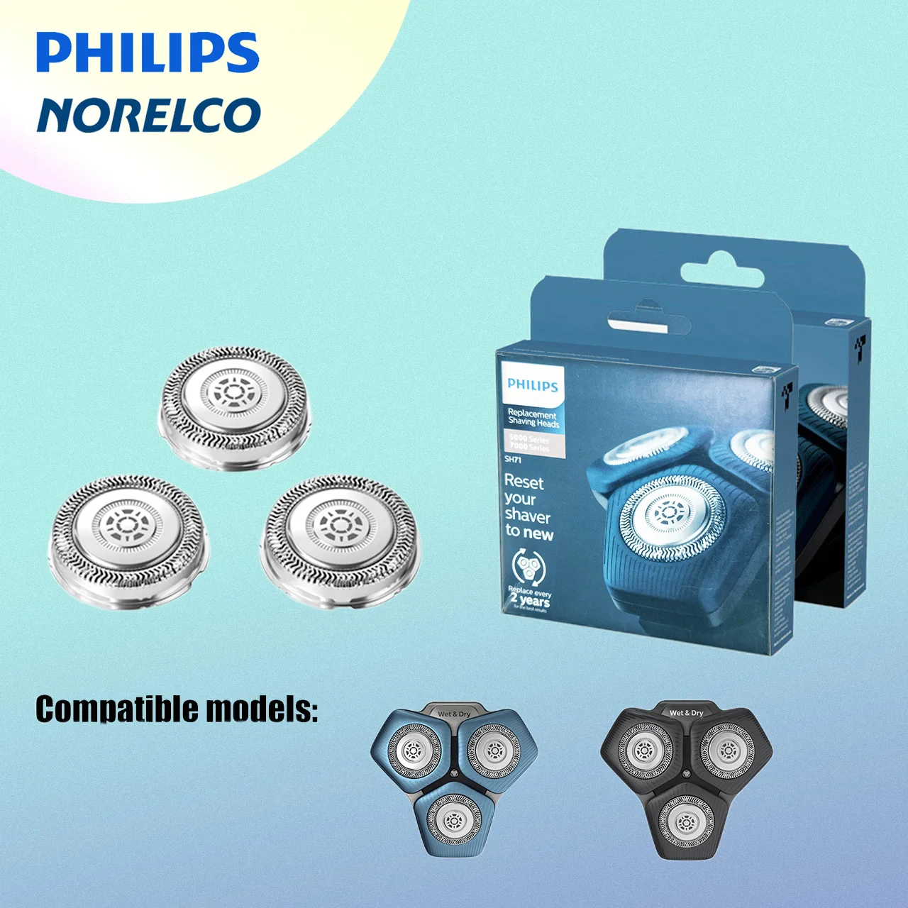 

Philips Norelco Genuine SH71/52 Shaving Heads compatible with Norelco Shaver Series 5000 Angular and 7000