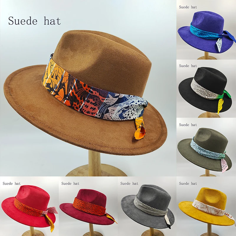 

Женская замшевая шляпа в британском стиле, элегантная шляпа в стиле ретро с широкими полями, модный аксессуар для Панамы, 2023