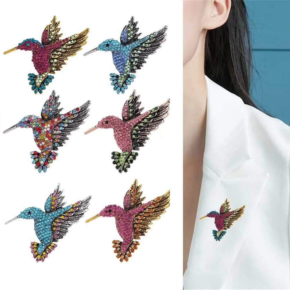 

Colorful Rhinestone Hummingbird Brooches Women Men Vintage Animal Brooch Pins Gifts Party Clothing Accessories