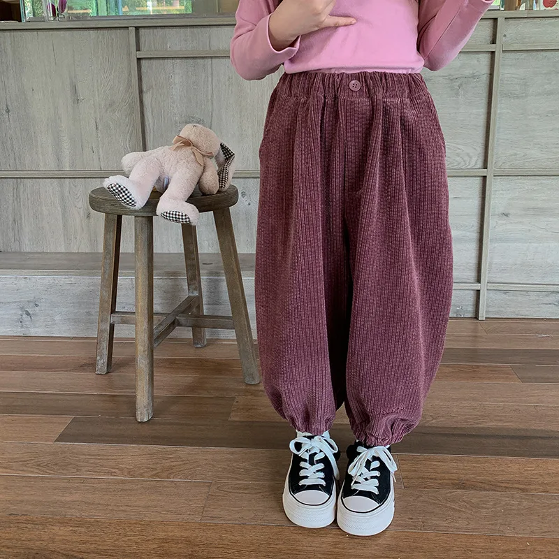 

Korean Style Solid Color Casual Simple Warm Kids Pants Children Clothing Kids Pants Loose Corduroy Pants Boys and Girls Baby