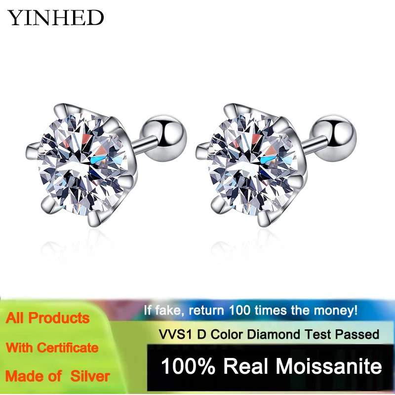 YINHED Classci Six Prong 1CT Round Moissanite Earrings for Women Wedding Fine Jewelry with GRA S925 Sterling Sliver Stud Earring
YINHED Classci Six Prong 1CT Round Moissanite Earrings for Women Wedding Fine Jewelry with GRA S925 Sterling Sliver Stud Earring