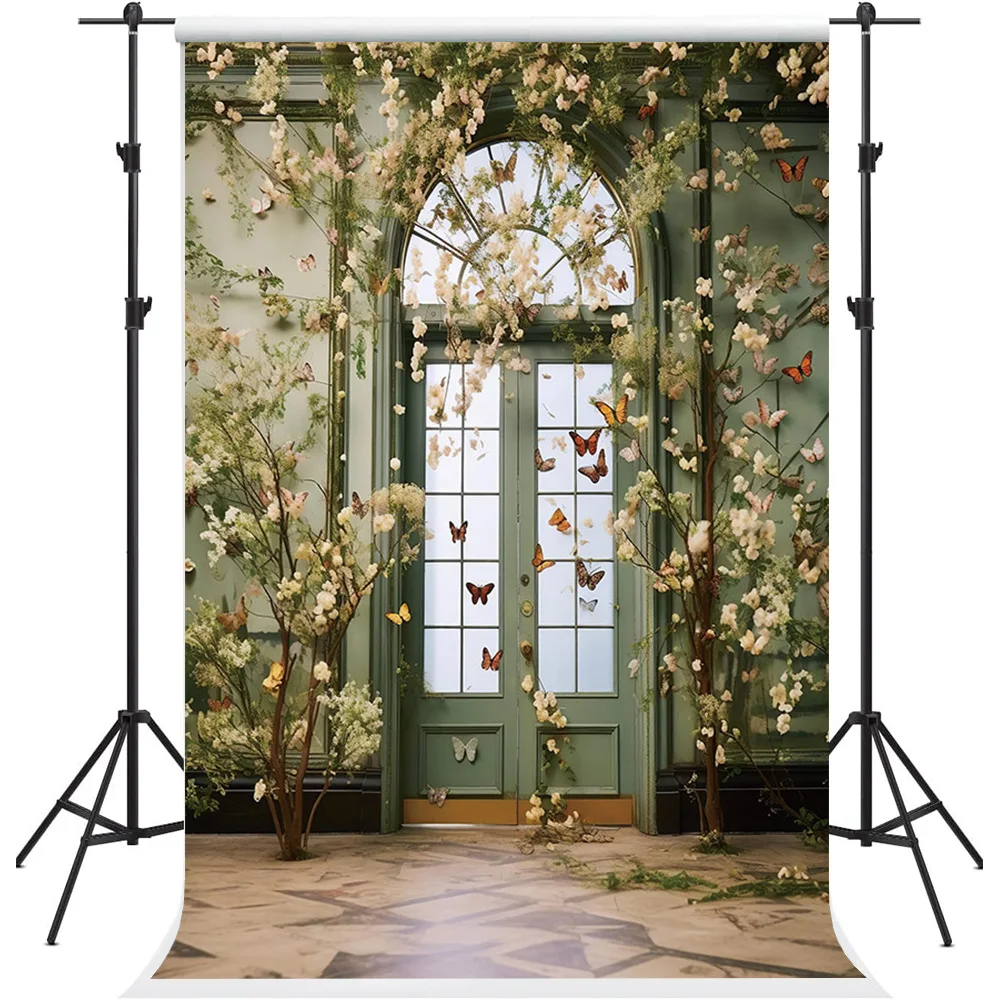 

Mehofond Photography Background Vintage Arch Door Floral Butterfly Kid Birthday Wedding Art Portrait Decor Backdrop Photo Studio