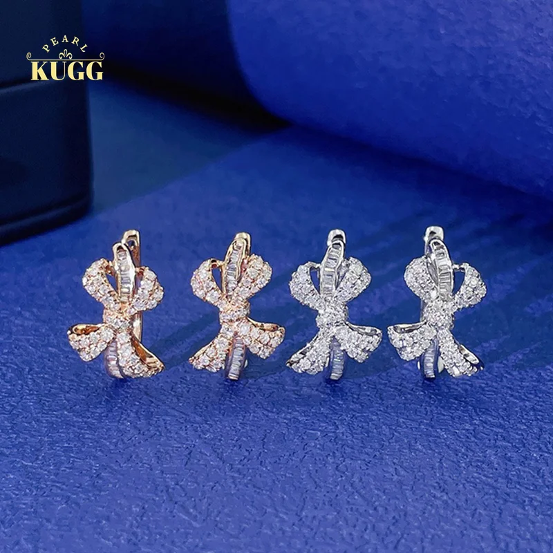 KUGG 18K White or Rose Gold Earrings Natural Diamond Hoop Earrings Romantic Bowknot Shape Elegant Party Jewelry for Women
KUGG 18K White or Rose Gold Earrings Natural Diamond Hoop Earrings Romantic Bowknot Shape Elegant Party Jewelry for Women