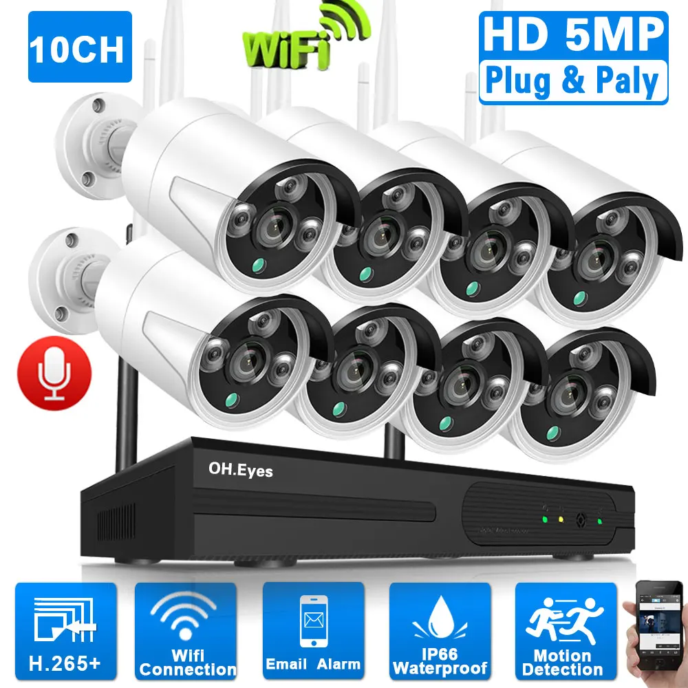 

Система видеонаблюдения H.265, 8 каналов, Wi-Fi, 5 Мп, комплект беспроводного видеорегистратора, 10 каналов, наружная Wi-Fi IP-камера, 4 канала