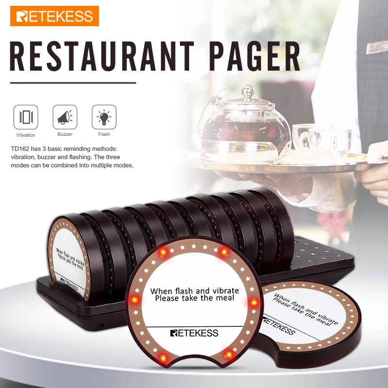 

Retekess TD162 Pager For Restaurant Wireless Calling Queuing System 10 Vibrator Coaster Buzzers Receiver For Food Truck Cafe Bar