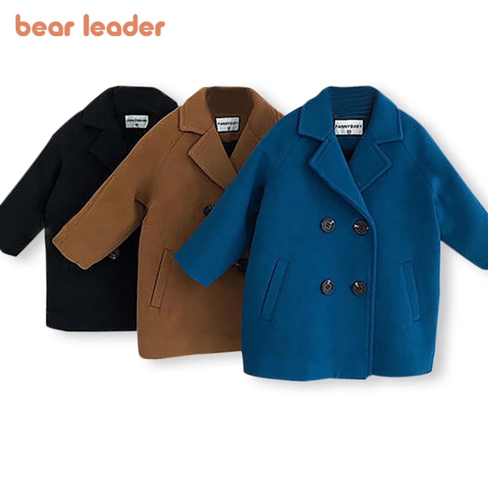 

Bear Leader Baby Boys Woolen Jacket Long Double Breasted Warm Infant Toddler Lapel Tweed Coat 2023 Autumn Winter Outerwear Coats