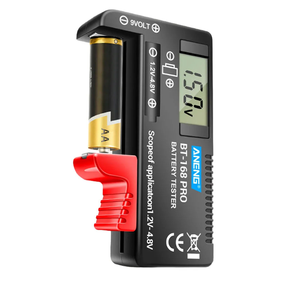 BT-168 PRO Battery Tester Digital Display Battery Meter 1.2-4.8V ABS Plastic Battery Voltage Tester FOR 16340 Lithium Battery
BT-168 PRO Battery Tester Digital Display Battery Meter 1.2-4.8V ABS Plastic Battery Voltage Tester FOR 16340 Lithium Battery
