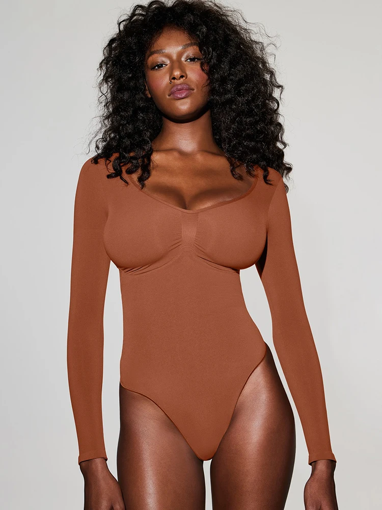 

Sibybo Long Sleeves Tight Bodysuit Sexy Skinny Shirring Tops Solid Color Basics Bodysuit Autumn/Winter Lady Casual Home Colthes
