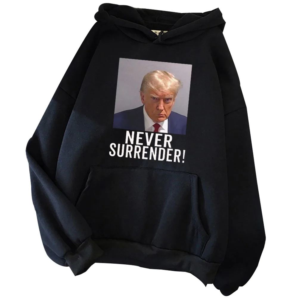 Trump Mug Shot Hoodie Man Woman Never Surrender Funny Sweatshirt Harajuku Pullover Tops Streetwear Unisex
Trump Mug Shot Hoodie Man Woman Never Surrender Funny Sweatshirt Harajuku Pullover Tops Streetwear Unisex