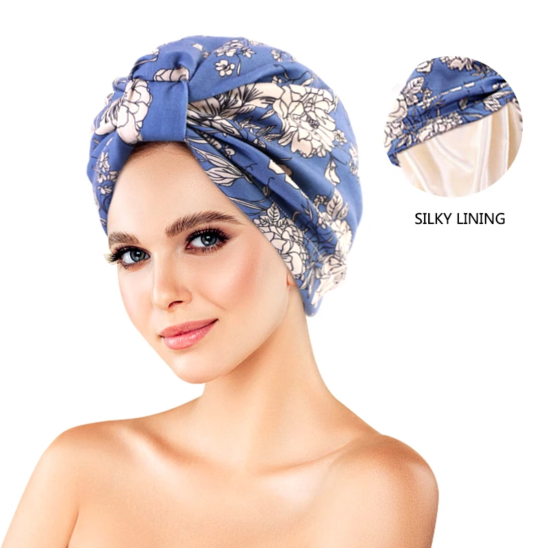 

New Muslim women Satin Liner turban Floral Printed Bonnet Headwrap Chemo Cap Loss Bandana Hijab Turbante Hat Hair Accessories