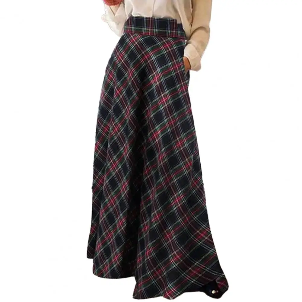 

High-waisted Skirt Loose Fit Skirt Plaid Print High Waist Maxi Skirt for Women A-line Floor Length Spring with Oversized Check