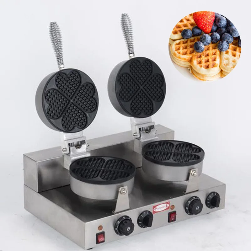 Машина для изготовления вафель с двойной головкой в форме сердца из нержавеющей стали с антипригарным покрытием