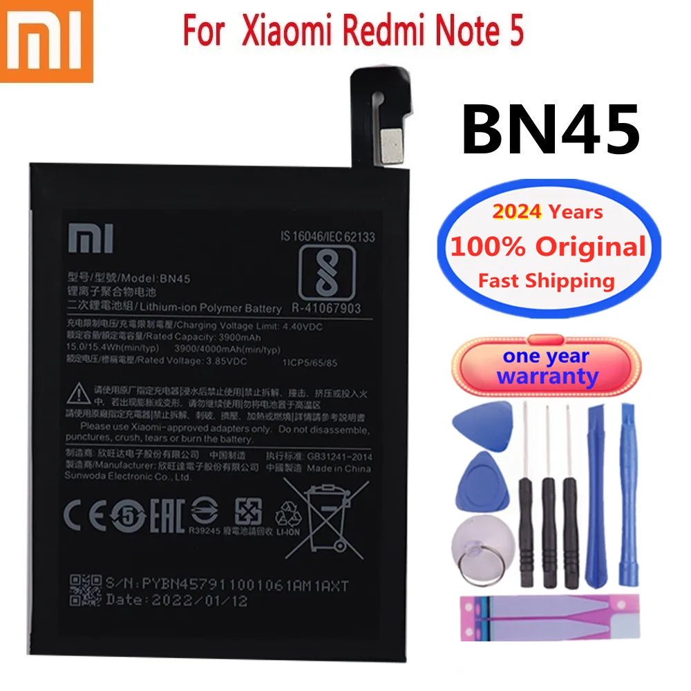 

Оригинальный аккумулятор BN45 Xiao mi 2024 года 4000 мАч для Xiaomi Redmi Note 5 Note5, сменные батареи для телефона, быстрая доставка + Инструменты