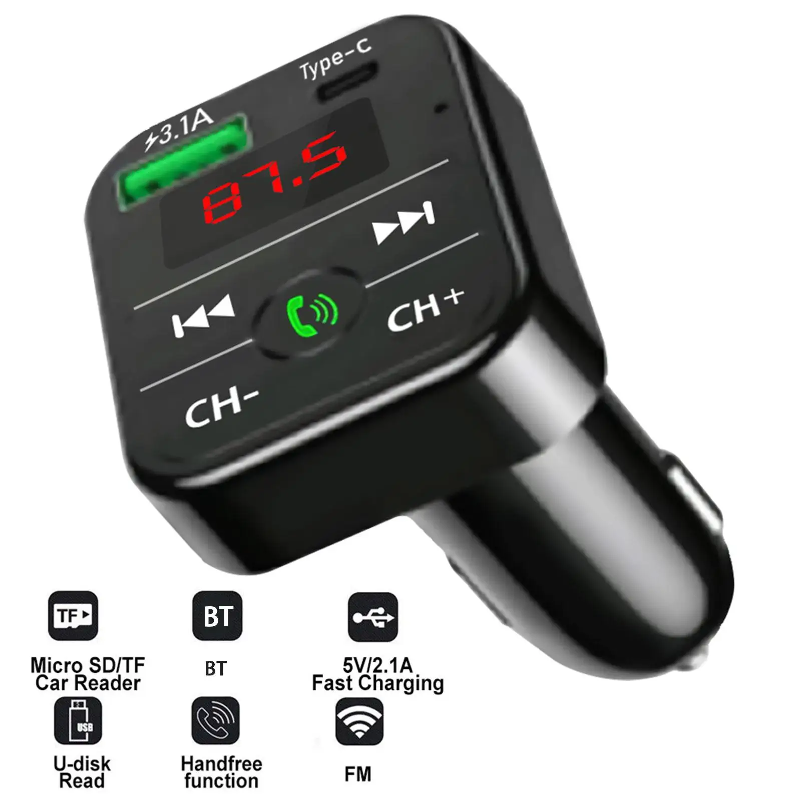 

pd Fm Transmitter Bluetooth Wireless Car Kit Handfree Aux Usb Mp3 Charger Player Fast Acessories Car Music 3.1A Car W3T1