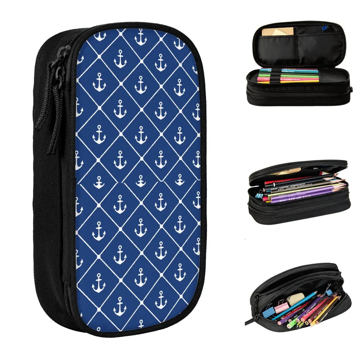 

Blue Nautical Rope Anchor Pattern Pencil Cases Pencilcases Pen Box for Student Big Pencil Bags School Supplies Gift Stationery