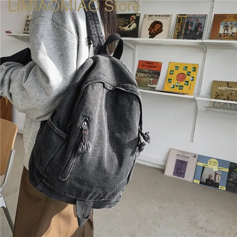 

New Denim Women Backpack Retro Travel Bagpack Large Capacity Bookbag College Student School Bags for Teenager Girls Rugtas