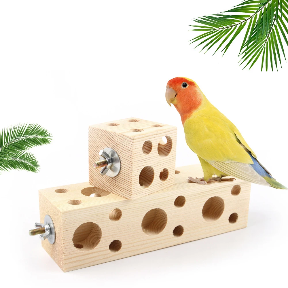 

Pet Birds Chew Biting Toys Durable Squirrel Hamster Branch Perches Stand Pine Block Toy Parrot Foraging Toy Wood Blocks Feeder